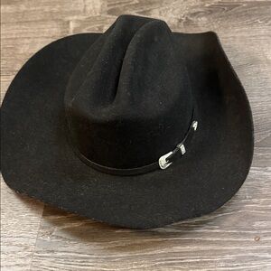 Classic Black Felt Western Cowboy Hat with Silver Buckle Trim! 100% sheep wool